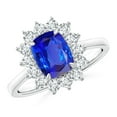 thumbnail image 1 of ANGARA Natural Cushion 1.6 ct Tanzanite & Diamond Floral Ring with Claw Set in 14K White Gold for Women (Size-8x6mm) | December Birthstone, Anniversary Jewelry Gift for Women | Natural Tanzanite Ring, 1 of 10