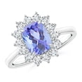 thumbnail image 1 of ANGARA Natural Cushion 1.6 ct Tanzanite & Diamond Floral Ring with Claw Set in 14K White Gold for Women (Size-8x6mm) | December Birthstone, Anniversary Jewelry Gift for Women | Natural Tanzanite Ring, 1 of 9