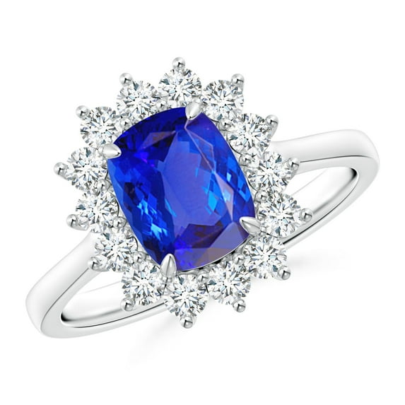 Angara Natural 1.6 Ct. Tanzanite with Diamond Halo Ring in 14K White Gold for Women (Ring Size: 8)
