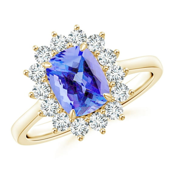 ANGARA Natural 1.6 ct Tanzanite & Diamond Floral Ring with Claw Set in 14K Yellow Gold for Women (Size-8x6mm) | December Birthstone, Anniversary, Jewelry Gift for Women | Natural Tanzanite Ring