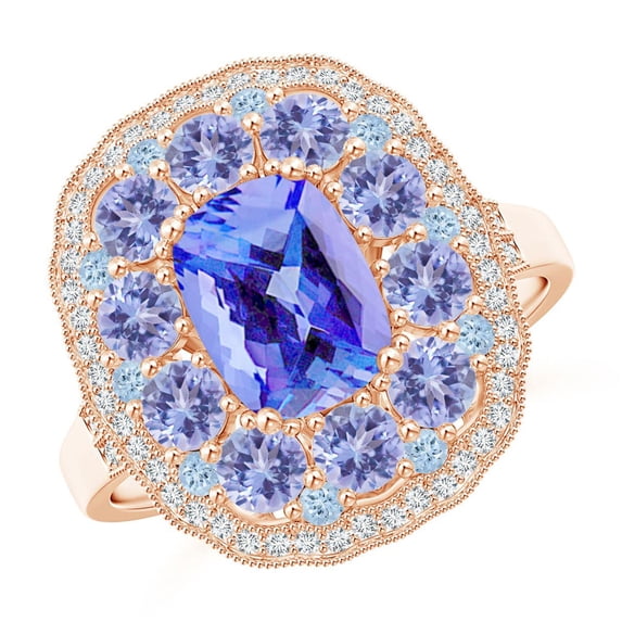 Angara Natural 1.6 Ct. Tanzanite with Tanzanite Halo Ring in 14K Rose Gold for Women (Ring Size: 12)