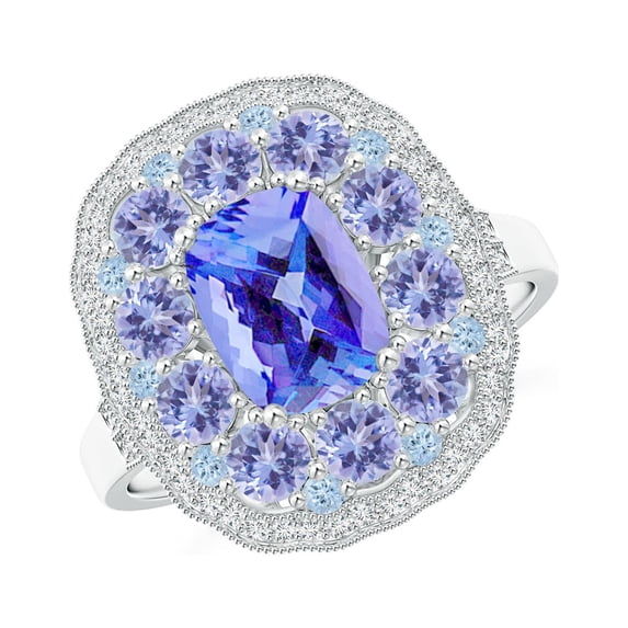 ANGARA Natural Cushion 1.6 ct Tanzanite Cocktail Ring in 14K White Gold for Women (Size-8x6mm) | December Birthstone, Anniversary, Jewelry Gift for Women | Natural Tanzanite Ring