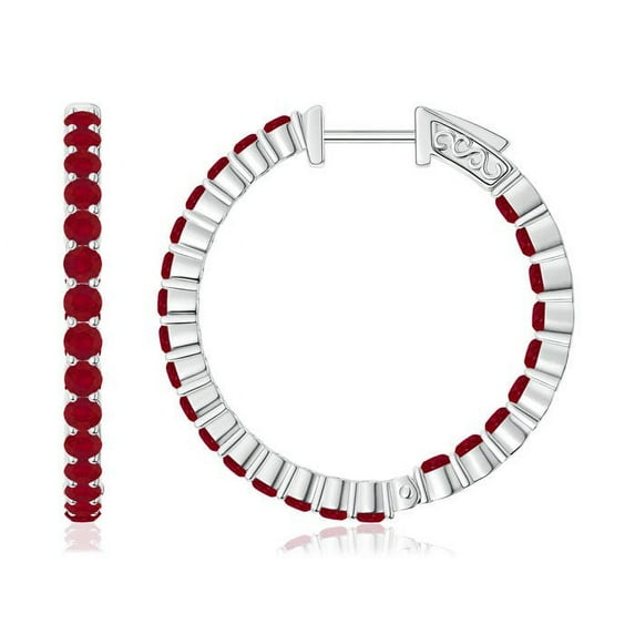 ANGARA Natural Round 1.6 ct Ruby Inside Out Hoop Earrings in 14K White Gold for Women (Size-1.6mm) | July Birthstone, Birthday, Anniversary, Jewelry Gift for Women | Natural Ruby Earrings