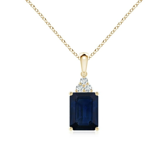 ANGARA Natural 1.65 ct Blue Sapphire Pendant with Diamond Trio in 14K Yellow Gold for Women (Size-8x6mm) | September Birthstone, Anniversary, Jewelry Gift for Women | Natural Blue Sapphire Necklace