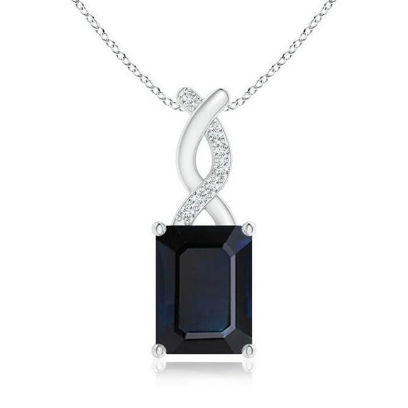 ANGARA Natural 1.65 Ct Sapphire Pendant with Diamond Entwined Bale in 14K White Gold for Women (Size-8x6mm) | September Birthstone, Anniversary Jewelry Gift for Women | Natural Blue Sapphire Necklace
