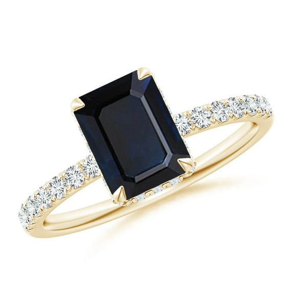 ANGARA Natural 1.65 Ct Emerald-Cut Sapphire Engagement Ring with Diamonds in 14K Yellow Gold for Women (Size-8x6mm) | September Birthstone, Anniversary, Jewelry Gift for Women | Natural Sapphire Ring