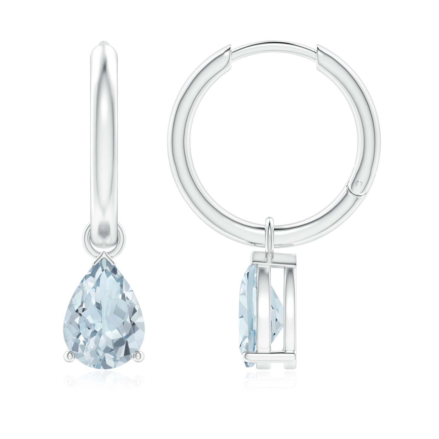 ANGARA Natural Pear-Shaped 1.7 ct Aquamarine Hinged Hoop Drop Earrings in 14K White Gold for Women (Size-8x6mm) | March Birthstone, Anniversary, Jewelry Gift for Women | Natural Aquamarine Earrings