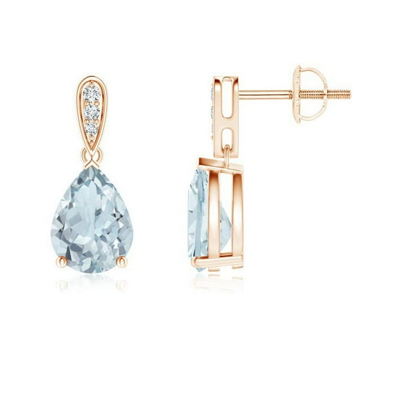 ANGARA Natural Solitaire 1.7 ct Aquamarine Drop Earrings with Diamonds in 14K Rose Gold for Women (Size-8x6mm) | March Birthstone, Anniversary, Jewelry Gift for Women | Natural Aquamarine Earrings