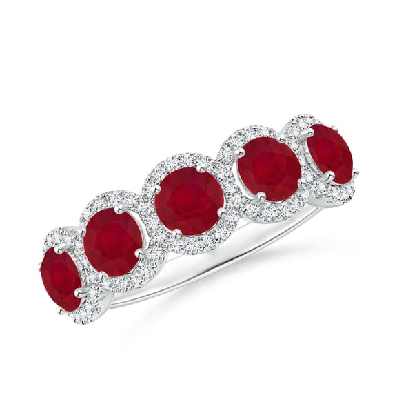 ANGARA Natural Half Eternity Five-Stone 1.7 ct Ruby Halo Ring in 14K White Gold for Women (Size-4mm) | July Birthstone, Birthday, Anniversary, Jewelry Gift for Women | Natural Ruby Ring