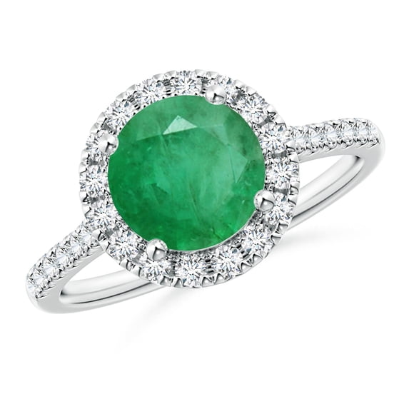 ANGARA Natural Round 1.75 ct Emerald Halo Ring with Diamond Accents in 14K White Gold for Women (Size-8mm) | May Birthstone, Birthday, Anniversary, Jewelry Gift for Women | Natural Emerald Ring