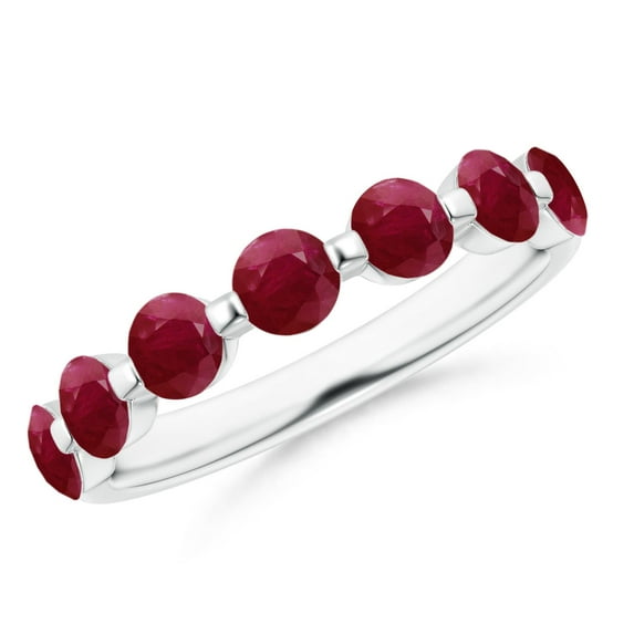 ANGARA Natural Floating Round 1.75 ct Ruby Semi Eternity Wedding Ring in 14K White Gold for Women (Size-3.6mm) | July Birthstone, Birthday, Anniversary, Jewelry Gift for Women | Natural Ruby Ring