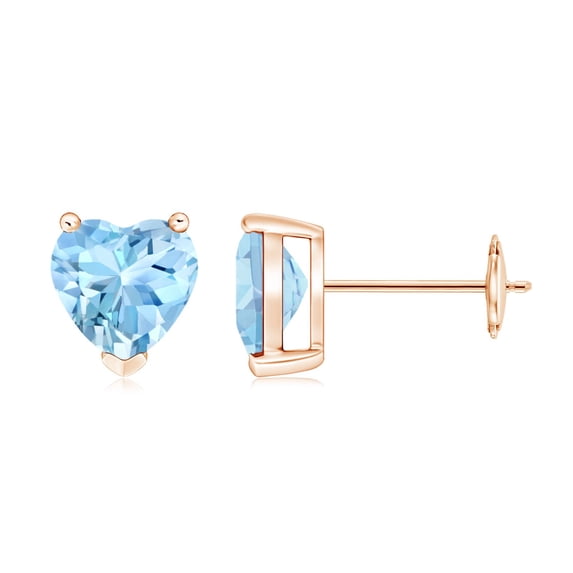ANGARA Natural 1.8 ct Aquamarine Solitaire Heart Stud Earrings in 14K Rose Gold for Women (Size-7mm) | March Birthstone, Birthday, Anniversary, Jewelry Gift for Women | Natural Aquamarine Earrings