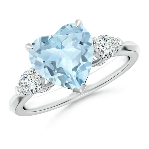 ANGARA Natural 1.8 ct Aquamarine and Diamond Three Stone Engagement Ring in 925 Sterling Silver for Women (Size-9mm) | March Birthstone, Anniversary, Jewelry Gift for Women | Natural Aquamarine Ring