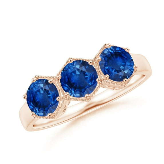 ANGARA Natural 1.8 Ct Aeon Three Stone Sapphire Hexagonal Engagement Ring in 14K Rose Gold for Women (Size-5mm) | September Birthstone, Anniversary, Jewelry Gift for Women | Natural Sapphire Ring