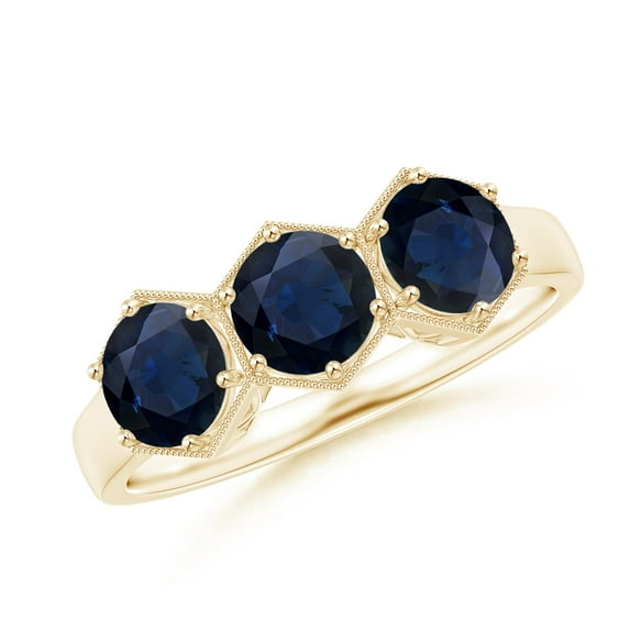 ANGARA Natural 1.8 Ct Aeon Three Stone Sapphire Hexagonal Engagement Ring in 14K Yellow Gold for Women (Size-5mm) | September Birthstone, Anniversary, Jewelry Gift for Women | Natural Sapphire Ring