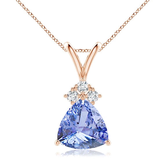 ANGARA Natural Trillion 1.8 ct Tanzanite Pendant with Trio Diamonds in 14K Rose Gold for Women (Size-8mm) | December Birthstone, Anniversary, Jewelry Gift for Women | Natural Tanzanite Necklace