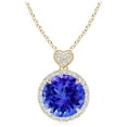 thumbnail image 1 of ANGARA Natural 1.8 ct Tanzanite Halo Pendant with Diamond Heart Motif in 14K Yellow Gold for Women (Size-8mm) | December Birthstone, Anniversary, Jewelry Gift for Women | Natural Tanzanite Necklace, 1 of 8