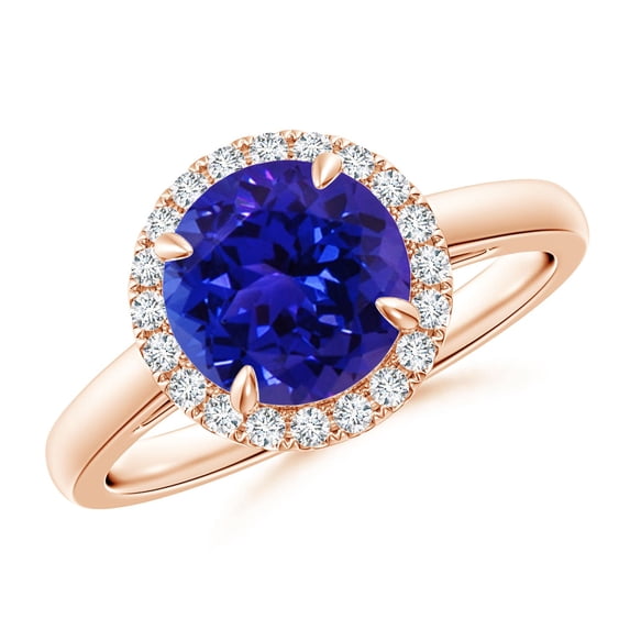 Angara Natural 1.8 Ct. Tanzanite with Diamond Halo Ring in 14K Rose Gold for Women (Ring Size: 12)