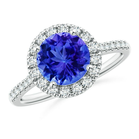 Angara Natural 1.8 Ct. Tanzanite with Diamond Halo Ring in 14K White Gold for Women (Ring Size: 11.5)
