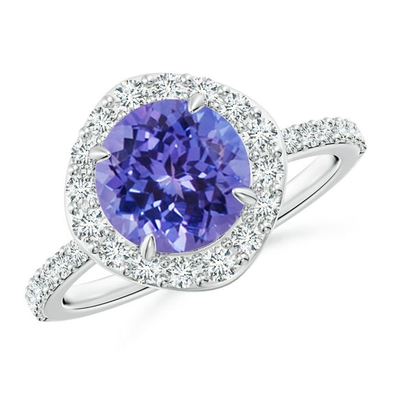 ANGARA Natural Vintage Style Claw-Set Round 1.8 ct Tanzanite Halo Ring in 14K White Gold for Women (Size-8mm) | December Birthstone, Anniversary, Jewelry Gift for Women | Natural Tanzanite Ring