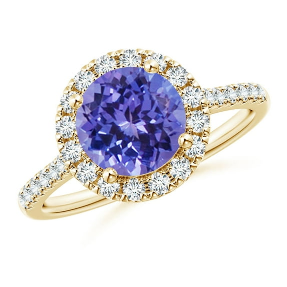 ANGARA Natural Round 1.8 ct Tanzanite Halo Ring with Diamond Accents in 14K Yellow Gold for Women (Size-8mm) | December Birthstone, Anniversary, Jewelry Gift for Women | Natural Tanzanite Ring