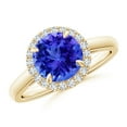 thumbnail image 1 of ANGARA Natural Round 1.8 ct Tanzanite Cathedral Ring with Diamond Halo in 14K Yellow Gold for Women (Size-8mm) | December Birthstone, Anniversary, Jewelry Gift for Women | Natural Tanzanite Ring, 1 of 9