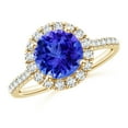 thumbnail image 1 of ANGARA Natural Round 1.8 ct Tanzanite Halo Ring with Diamond Accents in 14K Yellow Gold for Women (Size-8mm) | December Birthstone, Anniversary, Jewelry Gift for Women | Natural Tanzanite Ring, 1 of 11