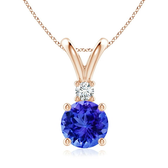 ANGARA Natural 1.8 ct Tanzanite Solitaire V-Bale Pendant with Diamond in 14K Rose Gold for Women (Size-8mm) | December Birthstone, Anniversary, Jewelry Gift for Women | Natural Tanzanite Necklace