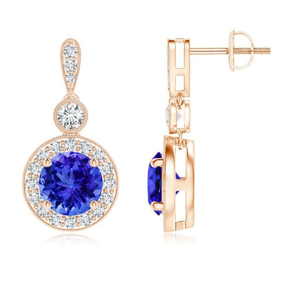 ANGARA Natural Milgrain-Edged 1.8 ct Tanzanite & Diamond Dangle Earrings in 14K Rose Gold for Women (Size-6mm) | December Birthstone, Anniversary, Jewelry Gift for Women | Natural Tanzanite Earrings