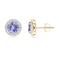 thumbnail image 1 of ANGARA Natural Vintage-Inspired 1.8 ct Tanzanite Halo Stud Earrings in 14K Yellow Gold for Women (Size-6mm) | December Birthstone, Anniversary, Jewelry Gift for Women | Natural Tanzanite Earrings, 1 of 7