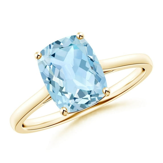 ANGARA Natural Prong-Set Cushion 1.85 ct Aquamarine Solitaire Ring in 14K Yellow Gold for Women (Size-9x7mm) | March Birthstone, Anniversary, Jewelry Gift for Women | Natural Aquamarine Ring