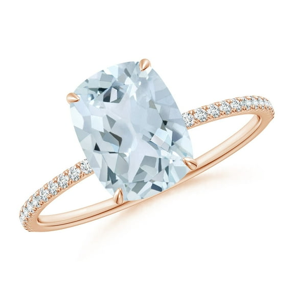 ANGARA Natural Cushion Cut 1.85 ct Aquamarine Engagement Ring with Diamonds in 14K Rose Gold for Women (Size-9x7mm) | March Birthstone, Anniversary, Jewelry Gift for Women | Natural Aquamarine Ring