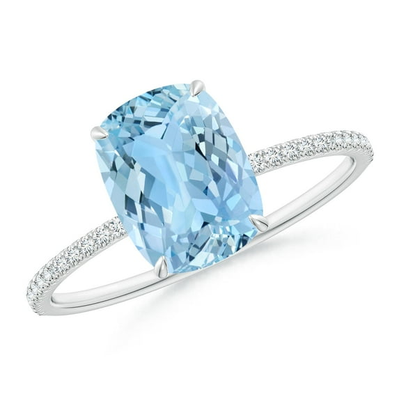 ANGARA Natural Cushion Cut 1.85 ct Aquamarine Engagement Ring with Diamonds in 14K White Gold for Women (Size-9x7mm) | March Birthstone, Anniversary, Jewelry Gift for Women | Natural Aquamarine Ring