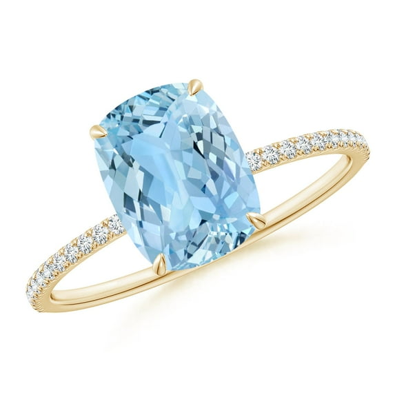 ANGARA Natural Cushion Cut 1.85 ct Aquamarine Engagement Ring with Diamonds in 14K Yellow Gold for Women (Size-9x7mm) | March Birthstone, Anniversary, Jewelry Gift for Women | Natural Aquamarine Ring