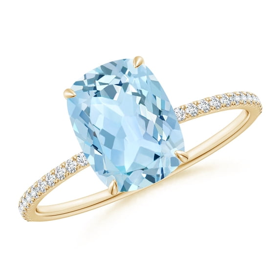 Angara Natural 1.85 Ct. Aquamarine with Diamond Classic Ring in 14K Yellow Gold for Women (Ring Size: 3.5)