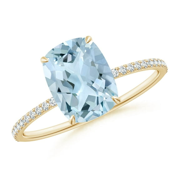 ANGARA Natural Cushion Cut 1.85 ct Aquamarine Engagement Ring with Diamonds in 14K Yellow Gold for Women (Size-9x7mm) | March Birthstone, Anniversary, Jewelry Gift for Women | Natural Aquamarine Ring