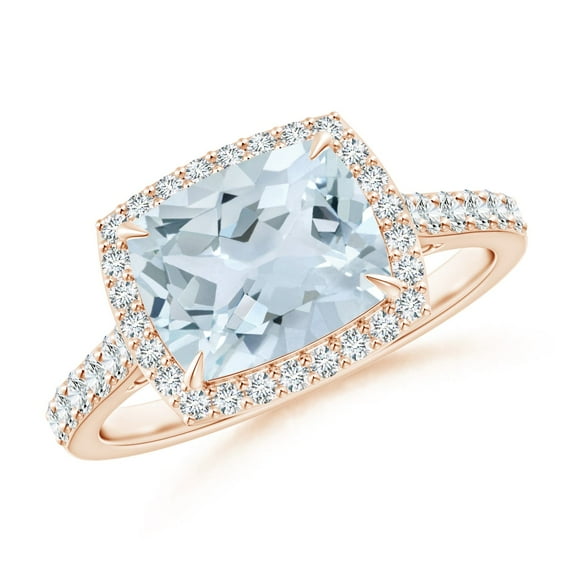 Angara Natural 1.85 Ct. Aquamarine with Diamond Halo Ring in 14K Rose Gold for Women (Ring Size: 11.5)