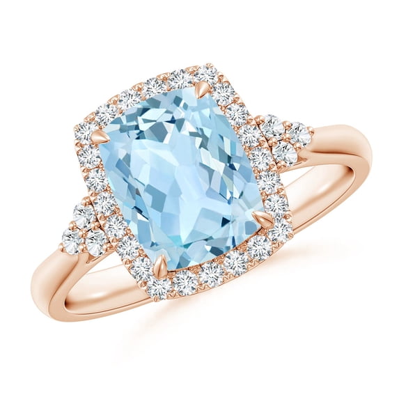Angara Natural 1.85 Ct. Aquamarine with Diamond Halo Ring in 14K Rose Gold for Women (Ring Size: 12)