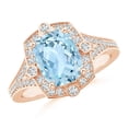 thumbnail image 1 of Angara Natural 1.85 Ct. Aquamarine with Diamond Halo Ring in 14K Rose Gold for Women (Ring Size: 3.5), 1 of 8