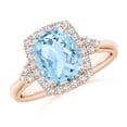thumbnail image 1 of Angara Natural 1.85 Ct. Aquamarine with Diamond Halo Ring in 14K Rose Gold for Women (Ring Size: 3), 1 of 9