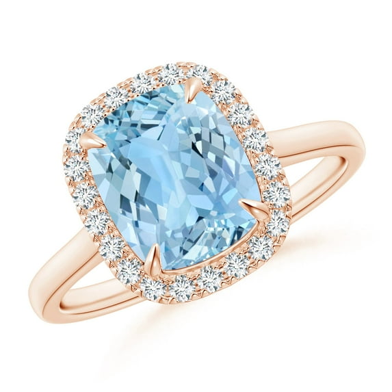 Angara Natural 1.85 Ct. Aquamarine with Diamond Halo Ring in 14K Rose Gold for Women (Ring Size: 3)