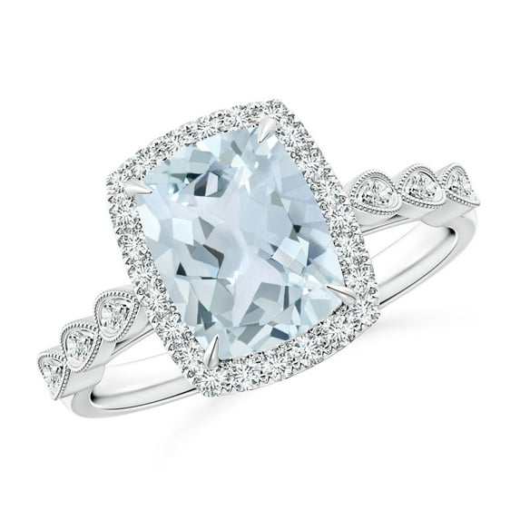 Angara Natural 1.85 Ct. Aquamarine with Diamond Halo Ring in 14K White Gold for Women (Ring Size: 12)