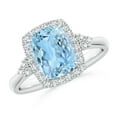 thumbnail image 1 of ANGARA Natural Cushion 1.85 ct Aquamarine Halo Ring with Trio Diamonds in 14K White Gold for Women (Size-9x7mm) | March Birthstone, Anniversary, Jewelry Gift for Women | Natural Aquamarine Ring, 1 of 9