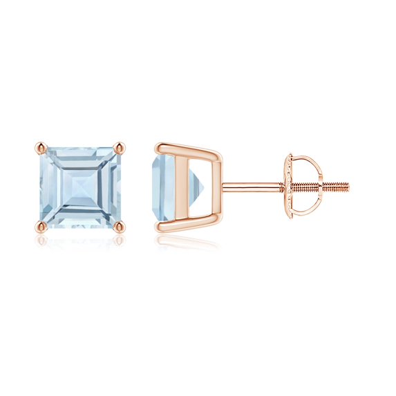 ANGARA Natural Classic Basket-Set Square 1.9 ct Aquamarine Stud Earrings in 14K Rose Gold for Women (Size-6mm) | March Birthstone, Anniversary, Jewelry Gift for Women | Natural Aquamarine Earrings