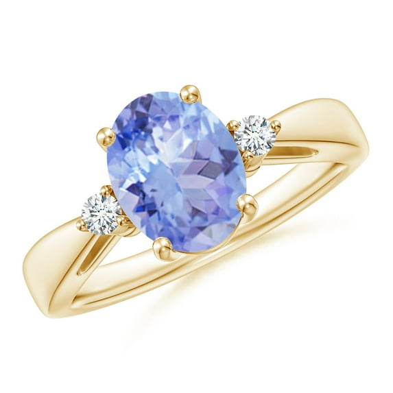 ANGARA Natural Tapered Shank 1.9 ct Tanzanite Ring with Diamond Accents in 14K Yellow Gold for Women (Size-9x7mm) | December Birthstone, Anniversary, Jewelry Gift for Women | Natural Tanzanite Ring