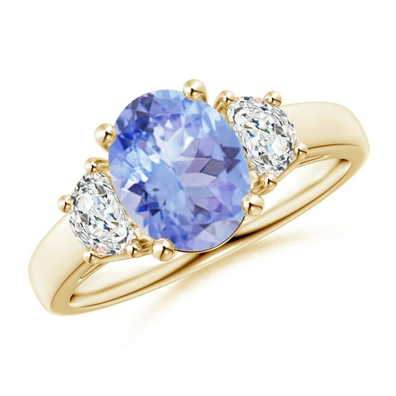 Angara Natural 1.9 Ct. Tanzanite with Diamond Classic Ring in 14K Yellow Gold for Women (Ring Size: 3)