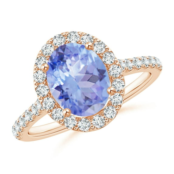 ANGARA Natural Oval 1.9 ct Tanzanite Halo Ring with Diamond Accents in 14K Rose Gold for Women (Size-9x7mm) | December Birthstone, Anniversary, Jewelry Gift for Women | Natural Tanzanite Ring