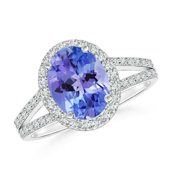 Angara Natural 1.9 Ct. Tanzanite with Diamond Halo Ring in 14K White Gold for Women (Ring Size: 12)