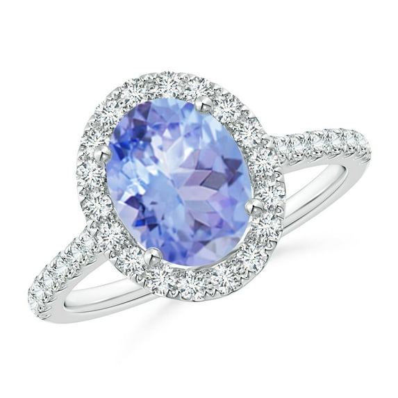 ANGARA Natural Oval 1.9 ct Tanzanite Halo Ring with Diamond Accents in 14K White Gold for Women (Size-9x7mm) | December Birthstone, Anniversary, Jewelry Gift for Women | Natural Tanzanite Ring