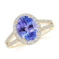 thumbnail image 1 of Angara Natural 1.9 Ct. Tanzanite with Diamond Halo Ring in 14K Yellow Gold for Women (Ring Size: 11.5), 1 of 4